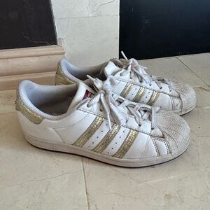 Adidas White and Gold Sneakers